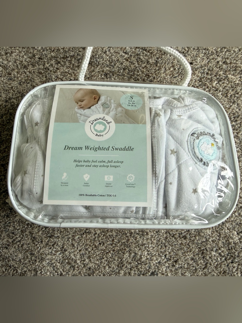 Dreamland Baby White Weighted Swaddle - Calming Star Print